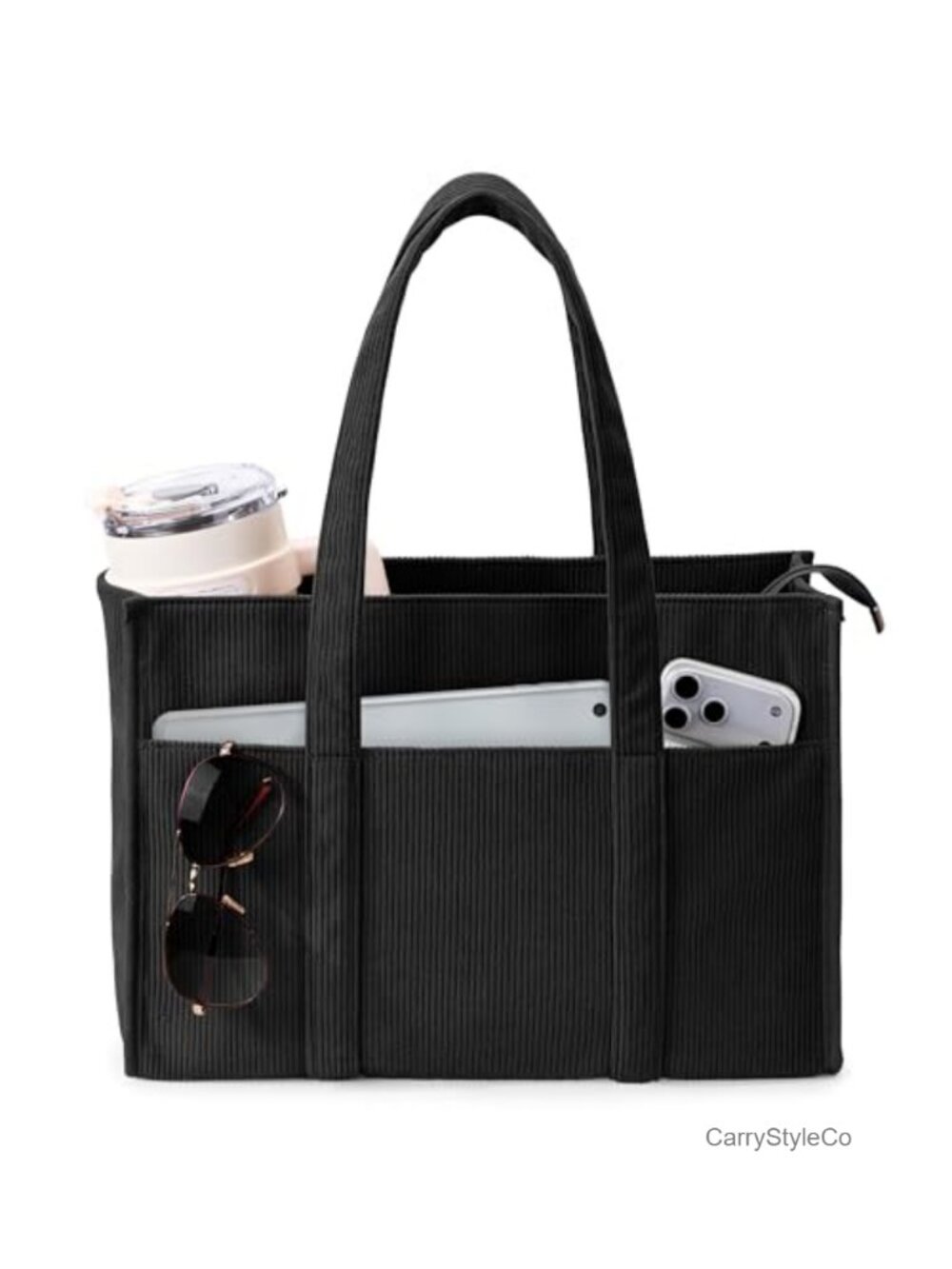 Corduroy Tote Bag Large Hobo Shoulder Bag 40oz Cup Holder Laptop Work